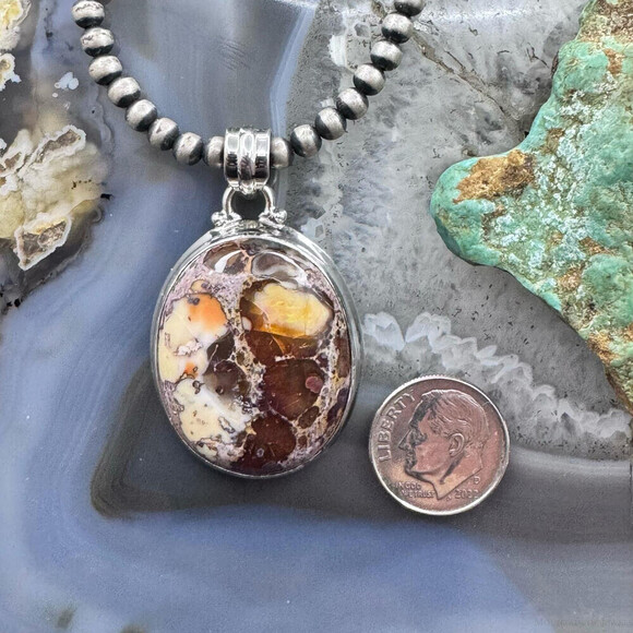 Sterling Silver Southwestern Style Oval Mexican Fire Opal Pendant For Women - Picture 8 of 10